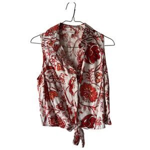 Nicole Miller Red Tie Front Button Down Blouse Size Small